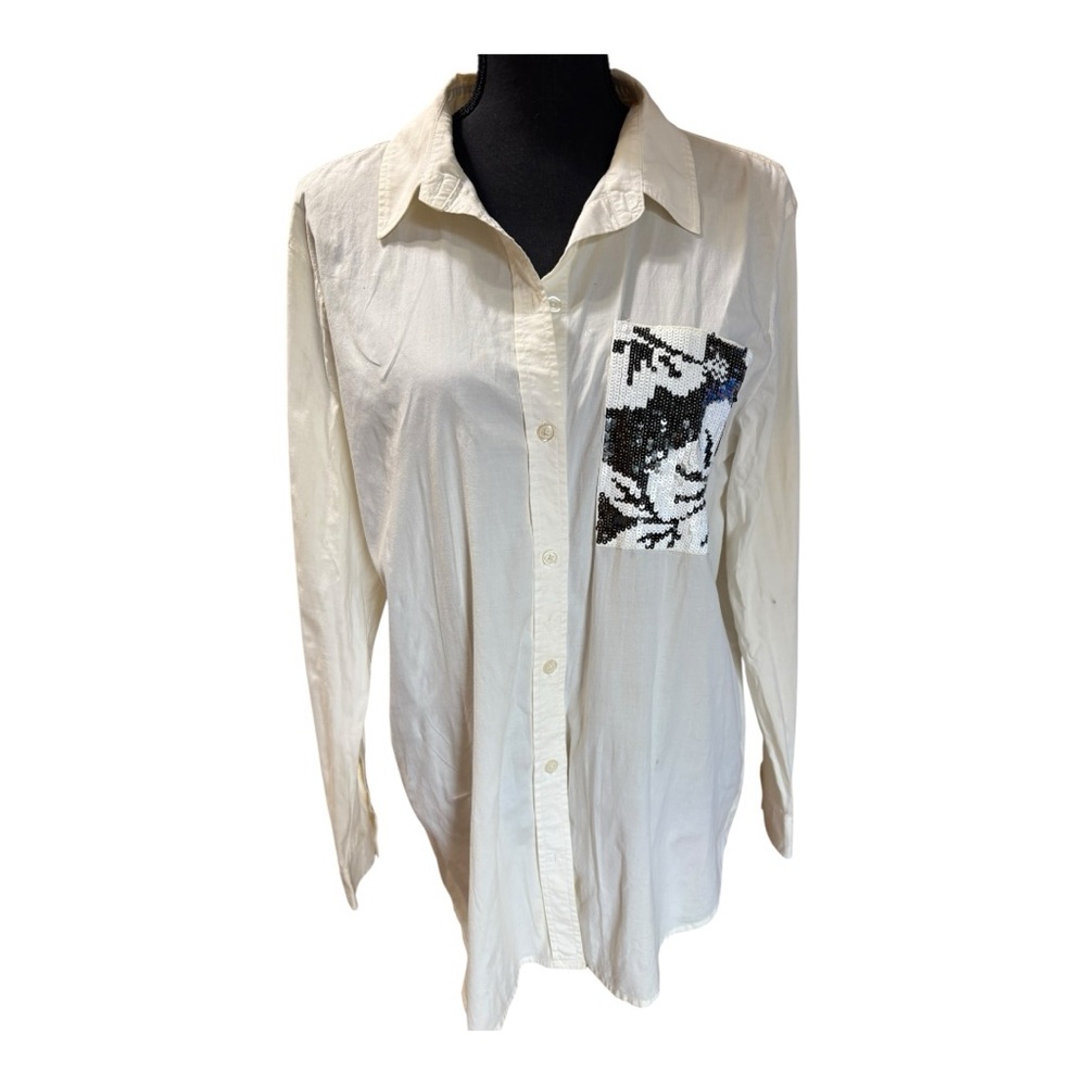 Michael Kors Women's Sequin Button Down Long Sleeve Top. - Picture 1 of 7